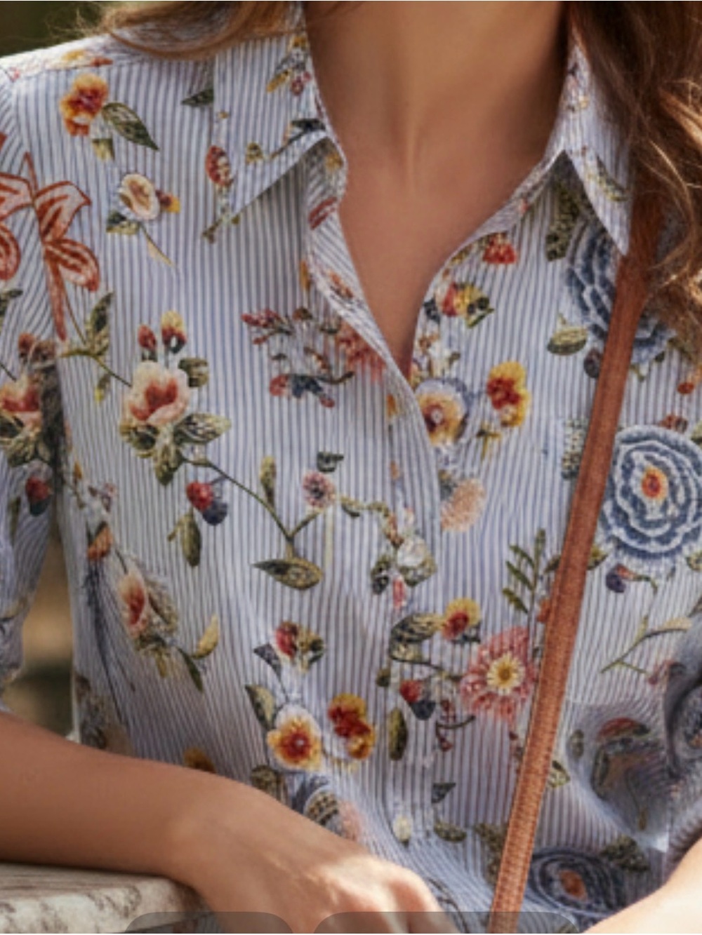 KAREN SCOTT Floral on Stripes 100% Cotton 3/4 Sleeved Blouse (Video)